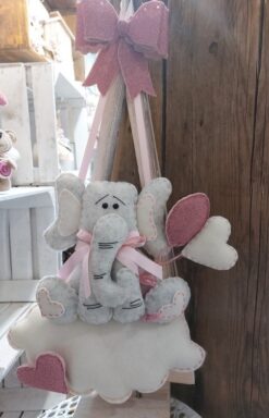 FIOCCO NASCITA ELEFANTE SU NUVOLA ROSA KIT