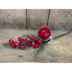 PICK MELA ROSSA CON BACCHE H.15CM